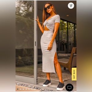 Lulus: Style Twist Heather Grey Twist Front Cutout Midi Dress